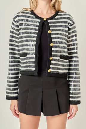 ENGLISH FACTORY - Sequin Striped Knit Cardigan - SWEATERS & KNITS available at Objectrare