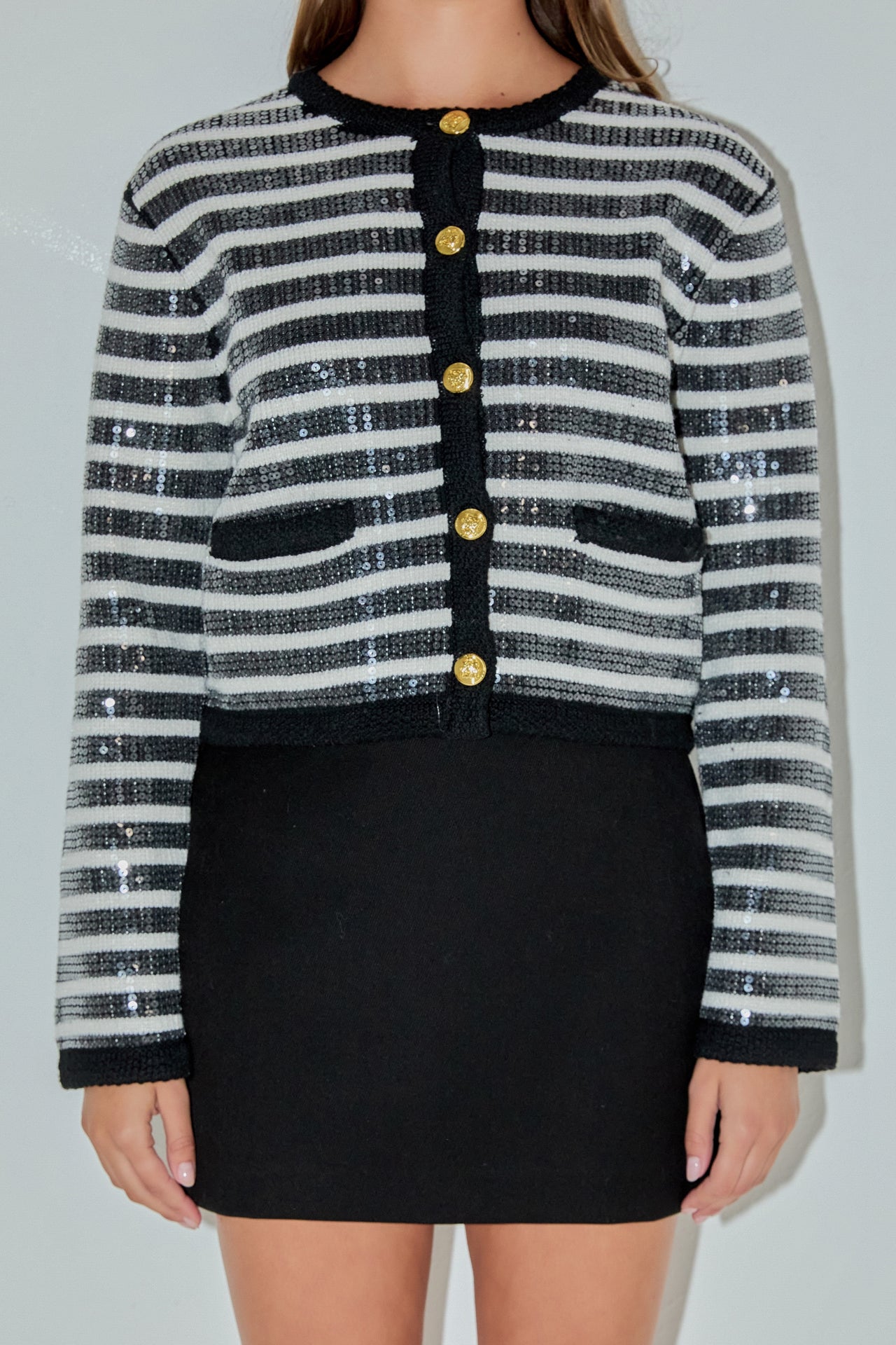 ENGLISH FACTORY - Sequin Striped Knit Cardigan - SWEATERS & KNITS available at Objectrare