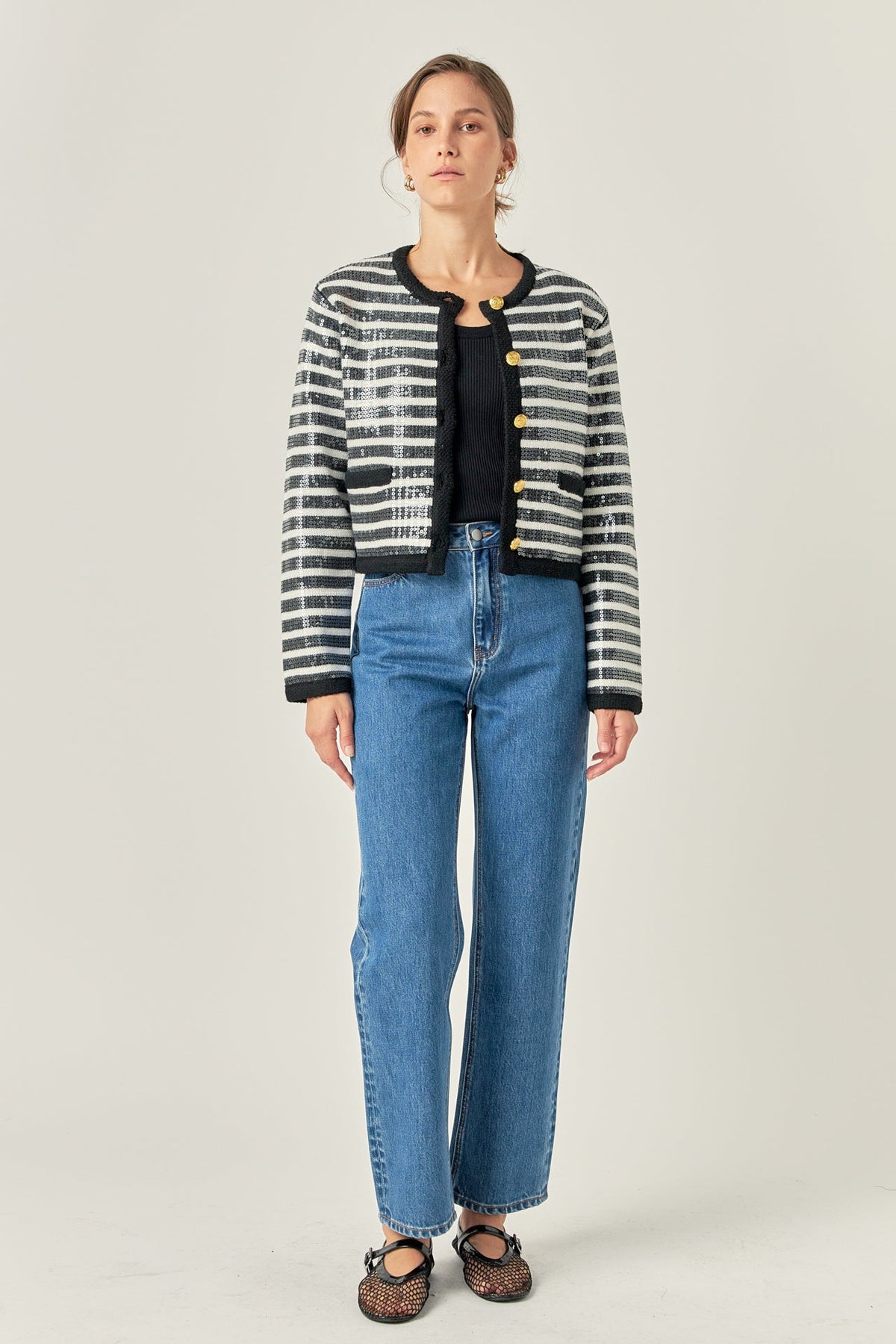 ENGLISH FACTORY - Sequin Striped Knit Cardigan - SWEATERS & KNITS available at Objectrare