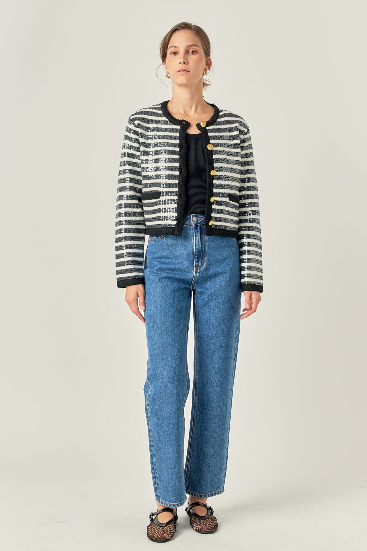 ENGLISH FACTORY - Sequin Striped Knit Cardigan - SWEATERS & KNITS available at Objectrare