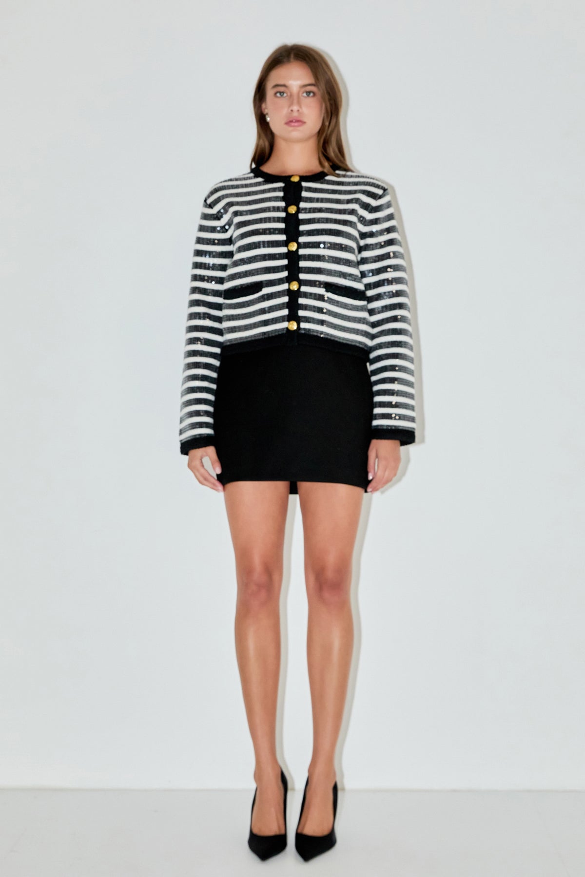 ENGLISH FACTORY - Sequin Striped Knit Cardigan - SWEATERS & KNITS available at Objectrare