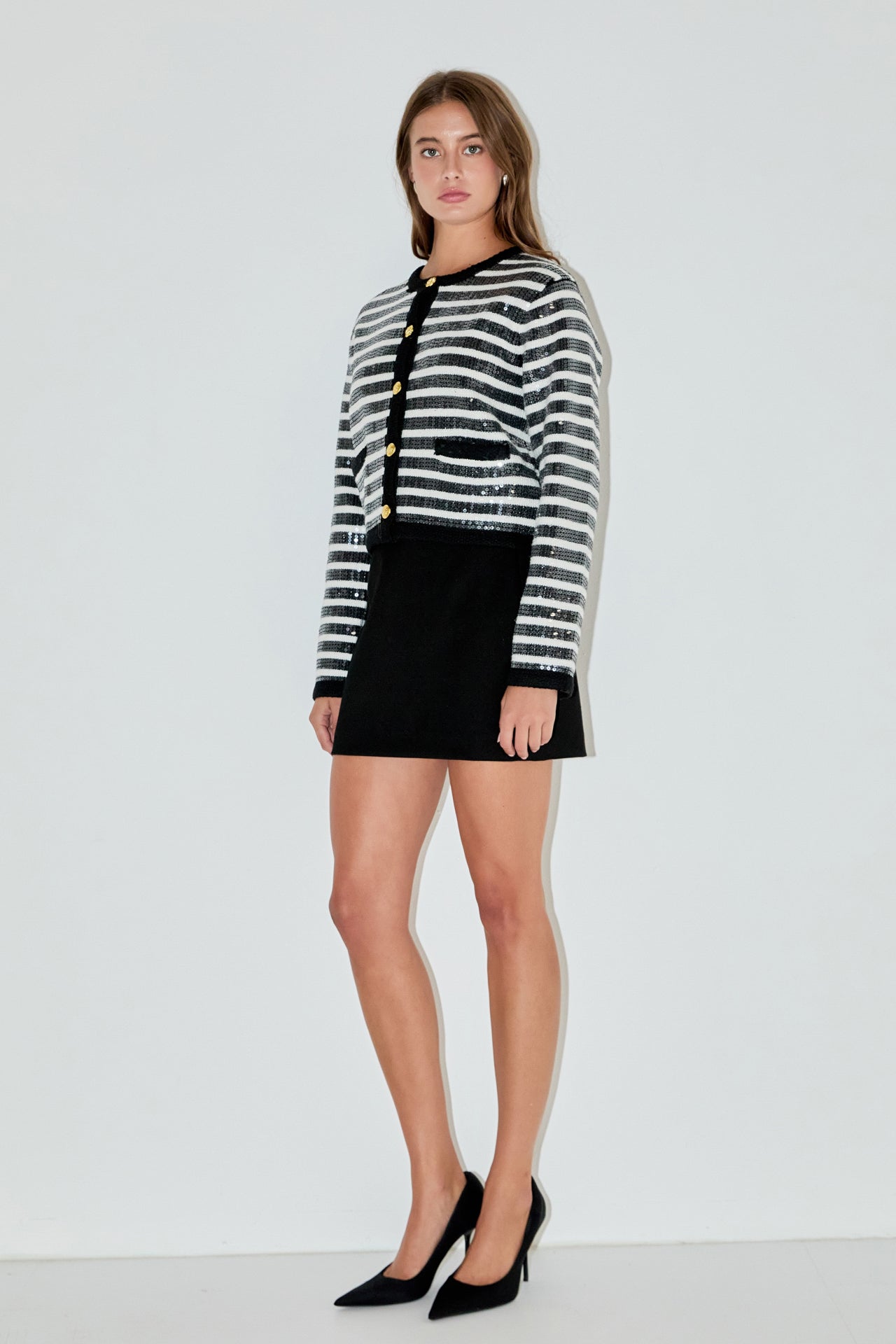 ENGLISH FACTORY - Sequin Striped Knit Cardigan - SWEATERS & KNITS available at Objectrare
