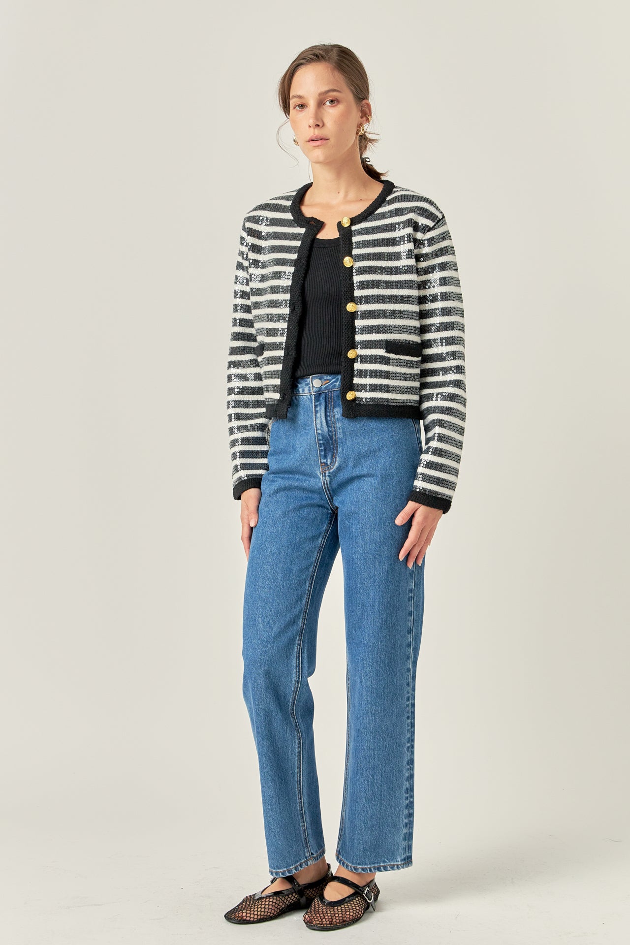 ENGLISH FACTORY - Sequin Striped Knit Cardigan - JACKETS available at Objectrare