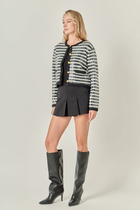 ENGLISH FACTORY - Sequin Striped Knit Cardigan - SWEATERS & KNITS available at Objectrare