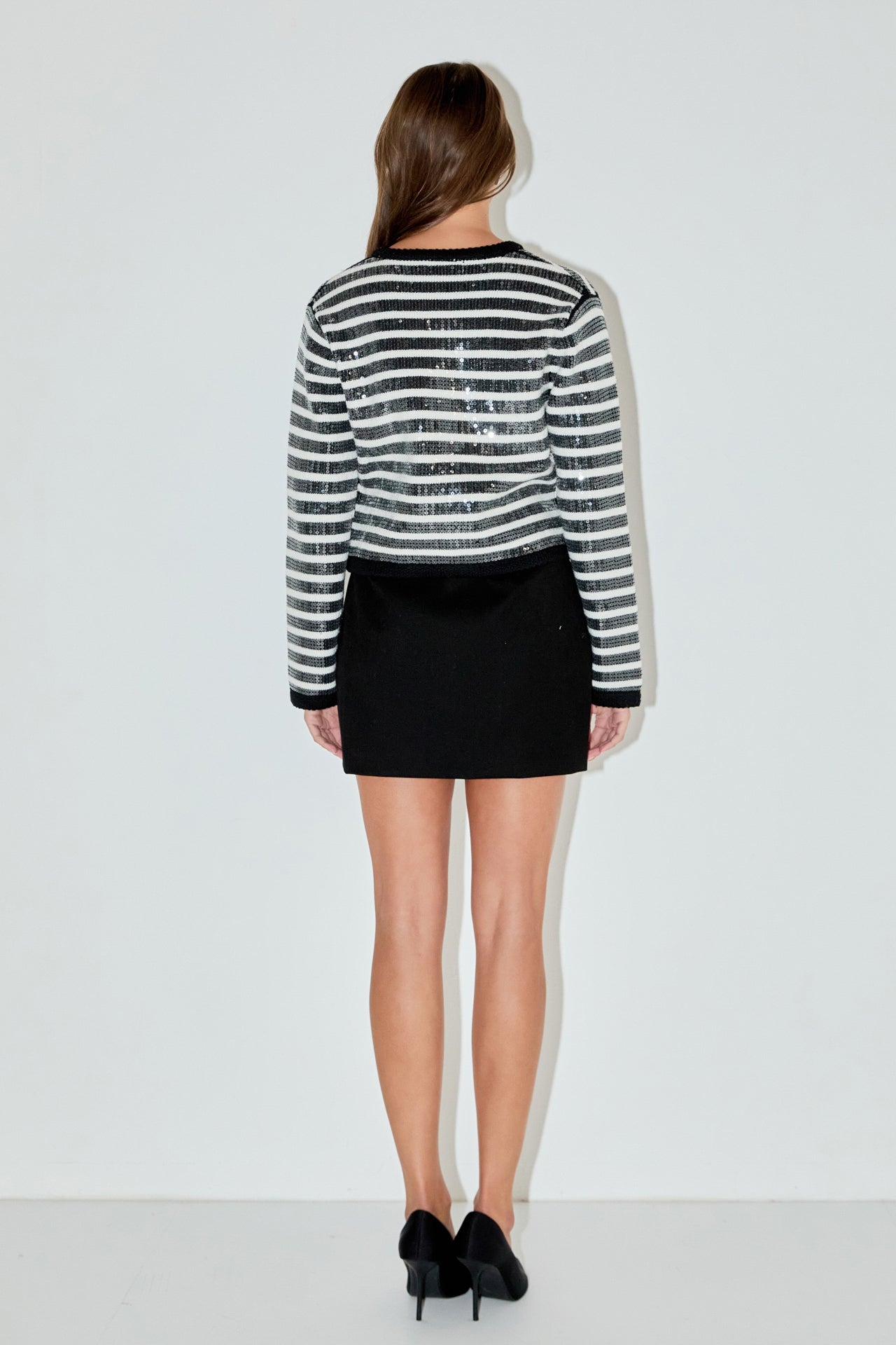 ENGLISH FACTORY - Sequin Striped Knit Cardigan - SWEATERS & KNITS available at Objectrare