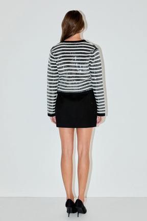 ENGLISH FACTORY - Sequin Striped Knit Cardigan - SWEATERS & KNITS available at Objectrare