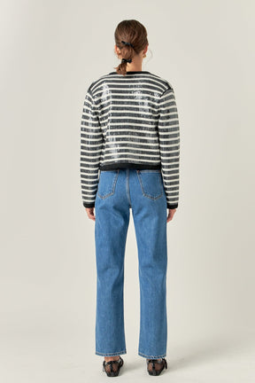 ENGLISH FACTORY - Sequin Striped Knit Cardigan - SWEATERS & KNITS available at Objectrare