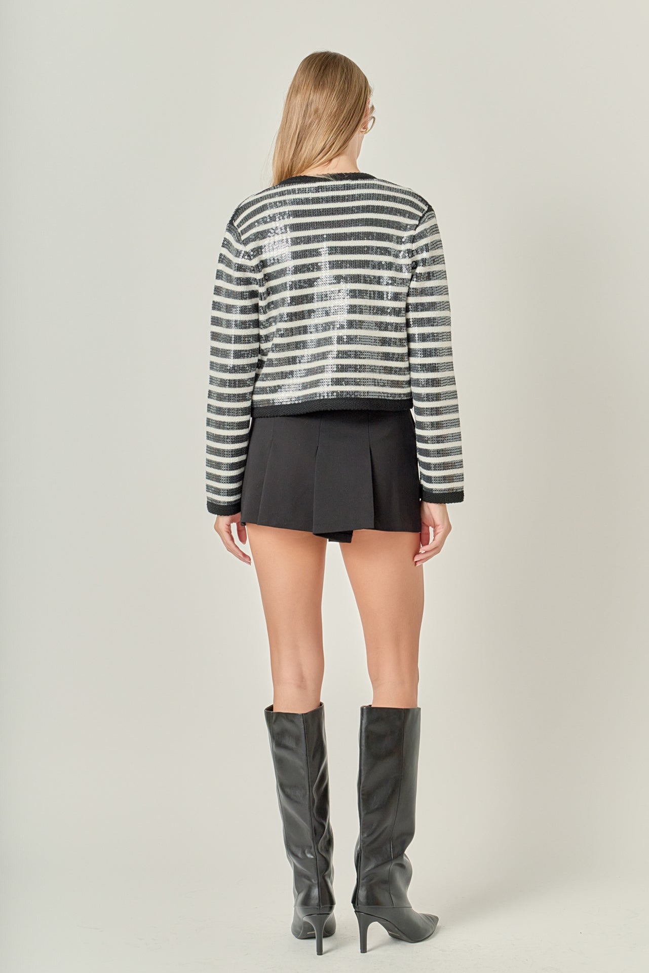 ENGLISH FACTORY - Sequin Striped Knit Cardigan - SWEATERS & KNITS available at Objectrare