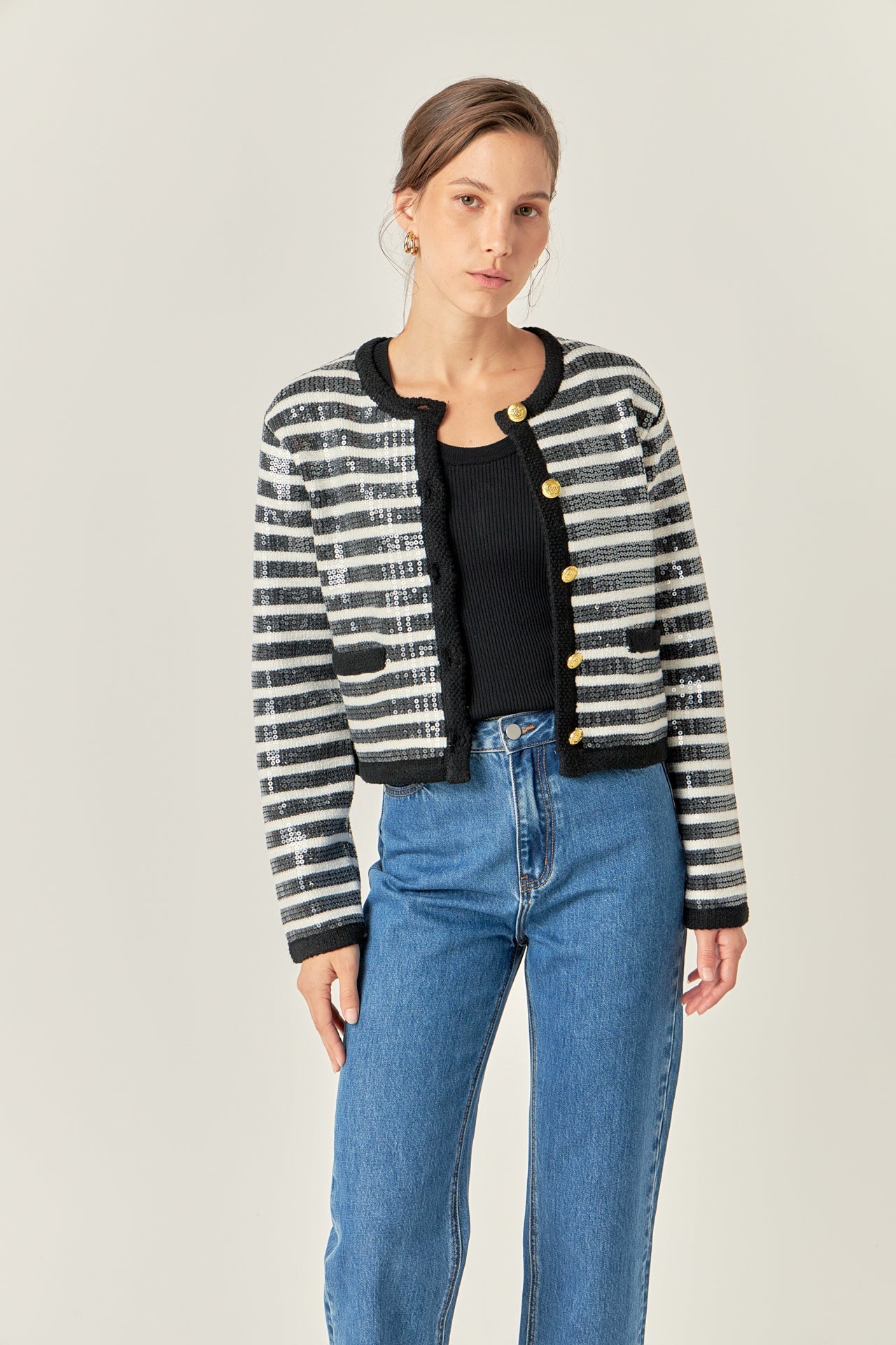 ENGLISH FACTORY - Sequin Striped Knit Cardigan - SWEATERS & KNITS available at Objectrare