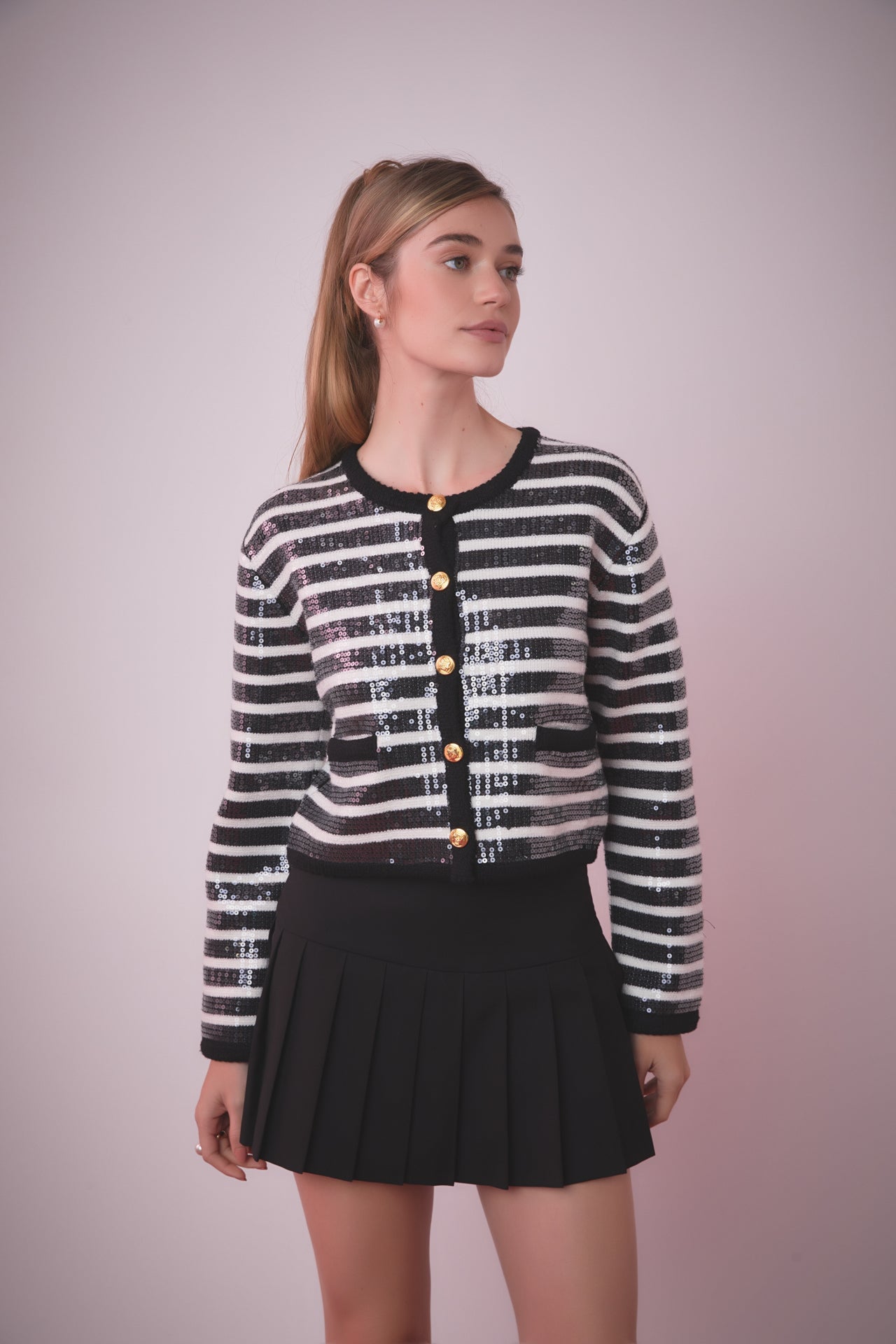 ENGLISH FACTORY - English Factory - Sequin Striped Knit Cardigan - SWEATERS & KNITS available at Objectrare