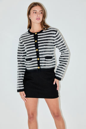 ENGLISH FACTORY - Sequin Striped Knit Cardigan - SWEATERS & KNITS available at Objectrare