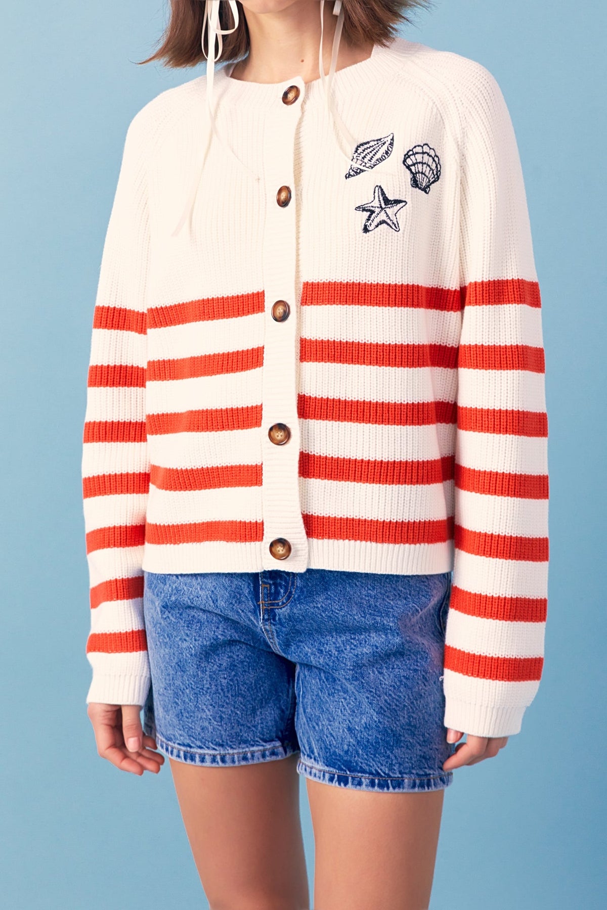 ENGLISH FACTORY - English Factory - Breton Striped Cardigan with Shell Embroidery - CARDIGANS available at Objectrare