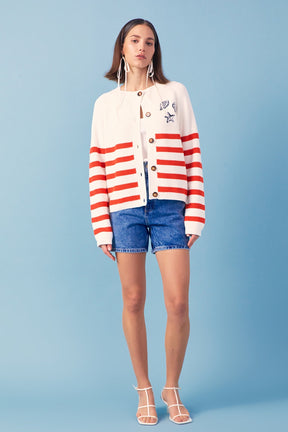 ENGLISH FACTORY - English Factory - Breton Striped Cardigan with Shell Embroidery - CARDIGANS available at Objectrare