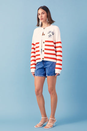 ENGLISH FACTORY - English Factory - Breton Striped Cardigan with Shell Embroidery - SWEATERS & KNITS available at Objectrare