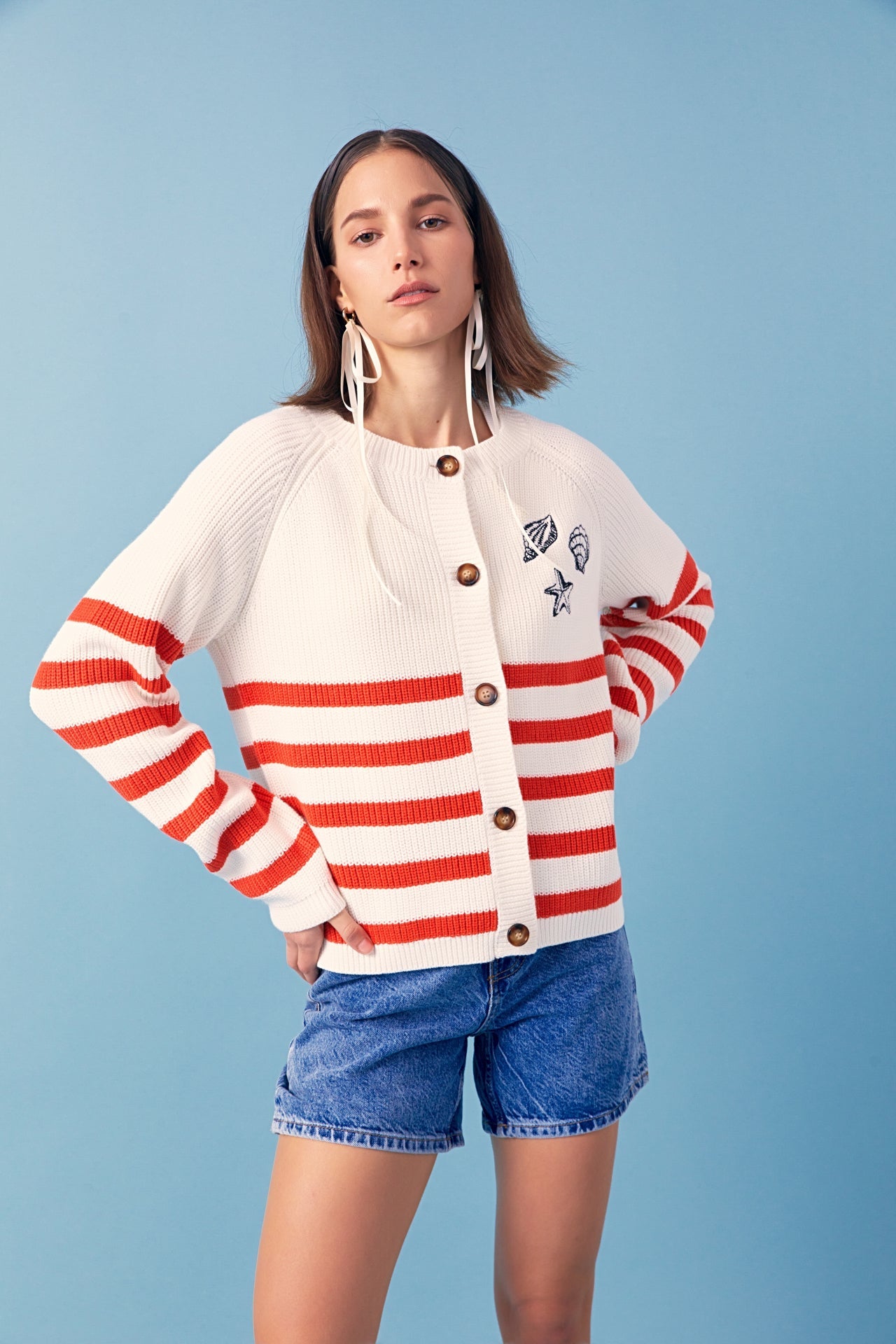 ENGLISH FACTORY - English Factory - Breton Striped Cardigan with Shell Embroidery - SWEATERS & KNITS available at Objectrare