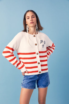 ENGLISH FACTORY - English Factory - Breton Striped Cardigan with Shell Embroidery - SWEATERS & KNITS available at Objectrare