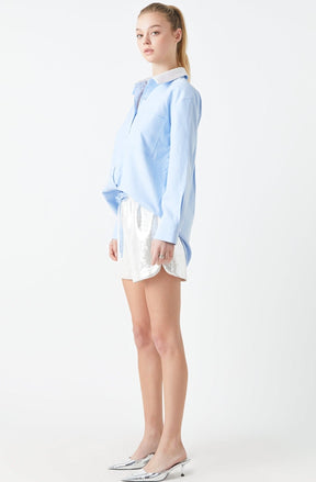 GREY LAB - Grey Lab - Oversized Oxford Shirt with Sequin Collar - SHIRTS & BLOUSES available at Objectrare