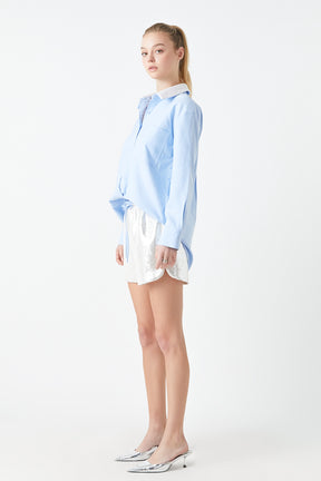 GREY LAB - Oversized Oxford Shirt with Sequin Collar - SHIRTS & BLOUSES available at Objectrare