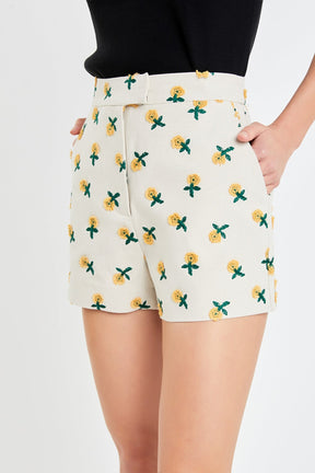 Embroidered Linen Shorts