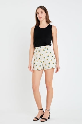 Embroidered Linen Shorts