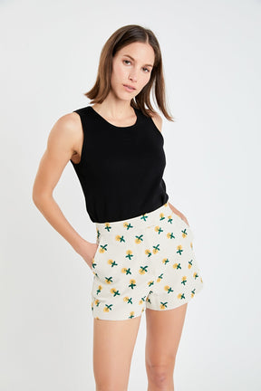 Embroidered Linen Shorts