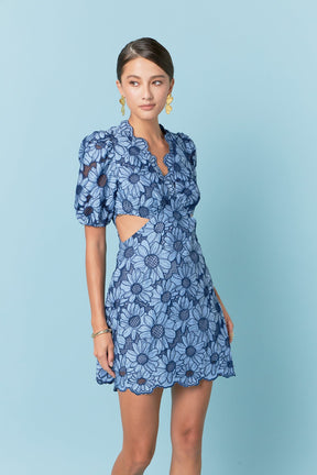 ENGLISH FACTORY - Floral Eyelet Lace Cut Out Scalloped Mini Dress - DRESSES available at Objectrare