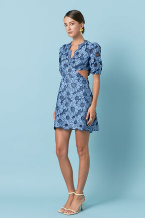 ENGLISH FACTORY - Floral Eyelet Lace Cut Out Scalloped Mini Dress - DRESSES available at Objectrare