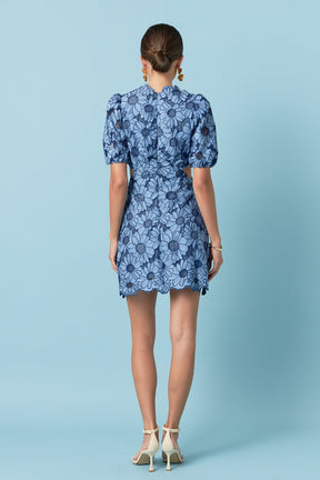 ENGLISH FACTORY - Floral Eyelet Lace Cut Out Scalloped Mini Dress - DRESSES available at Objectrare