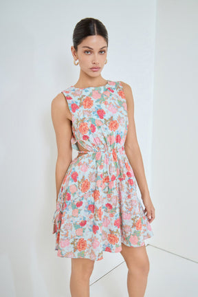 MARSY - Floral Print Cut Out Mini Dress - DRESSES available at Objectrare