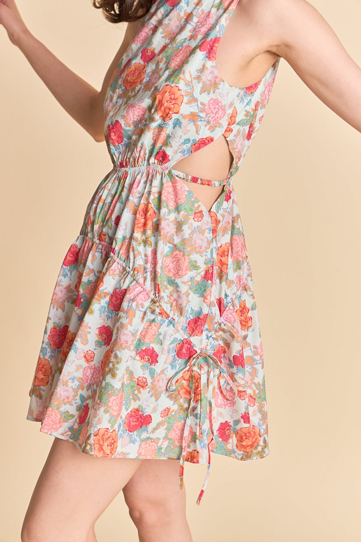 Floral Print Cut Out Mini Dress