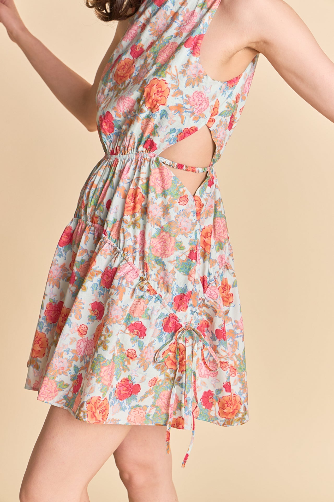 Floral Print Cut Out Mini Dress