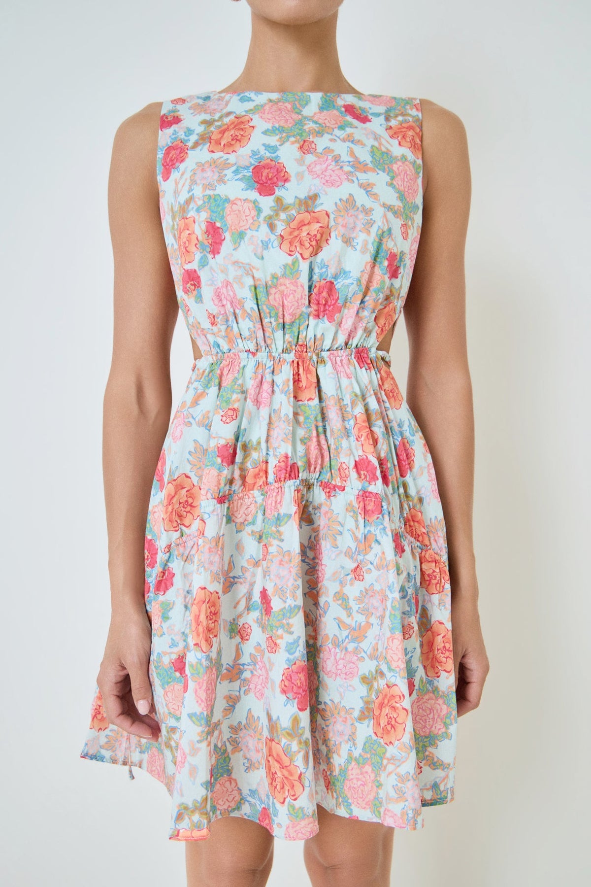MARSY - Floral Print Cut Out Mini Dress - DRESSES available at Objectrare