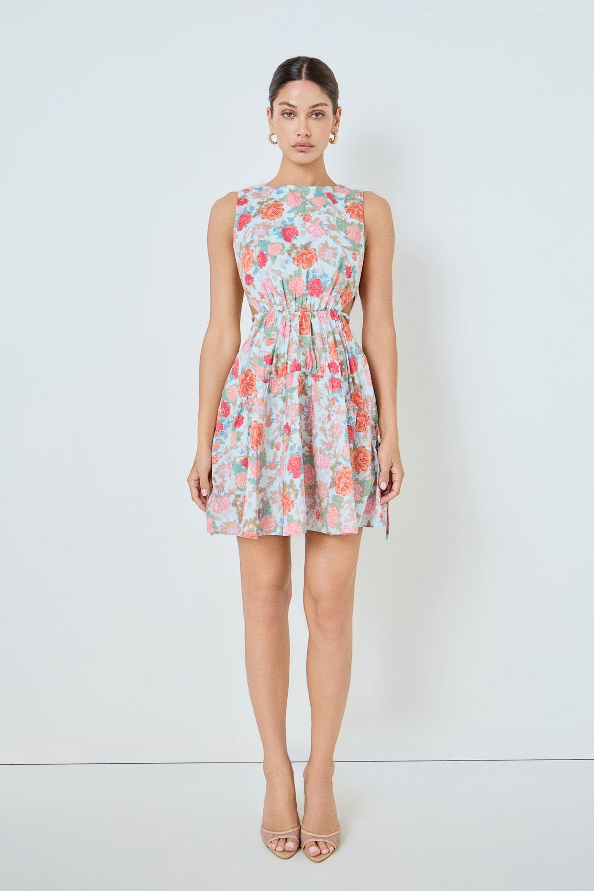 MARSY - Floral Print Cut Out Mini Dress - DRESSES available at Objectrare