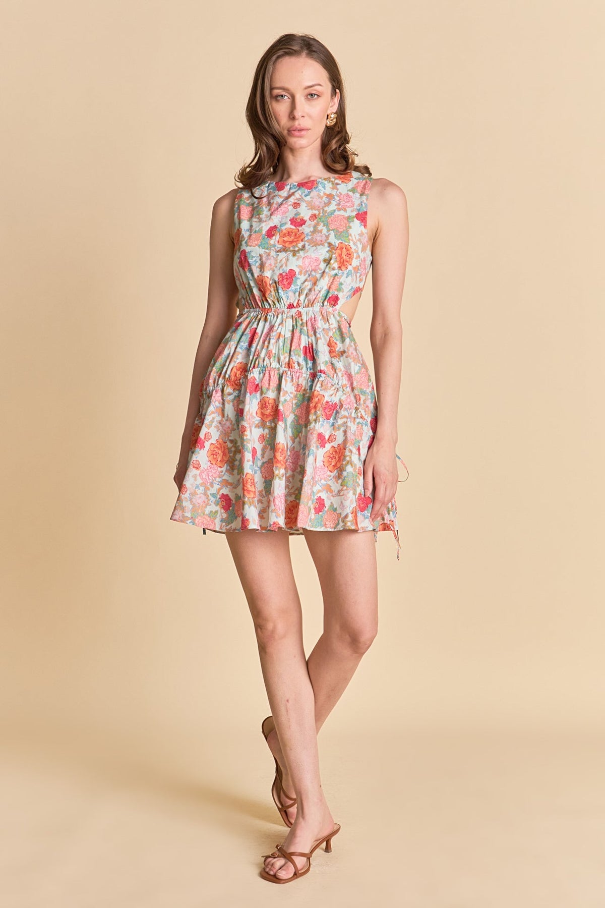 Floral Print Cut Out Mini Dress