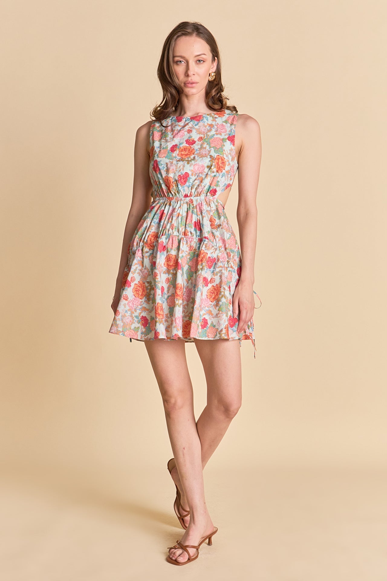 Floral Print Cut Out Mini Dress