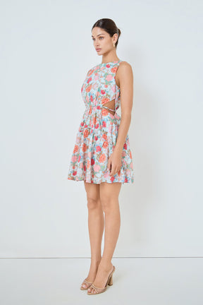 MARSY - Floral Print Cut Out Mini Dress - DRESSES available at Objectrare