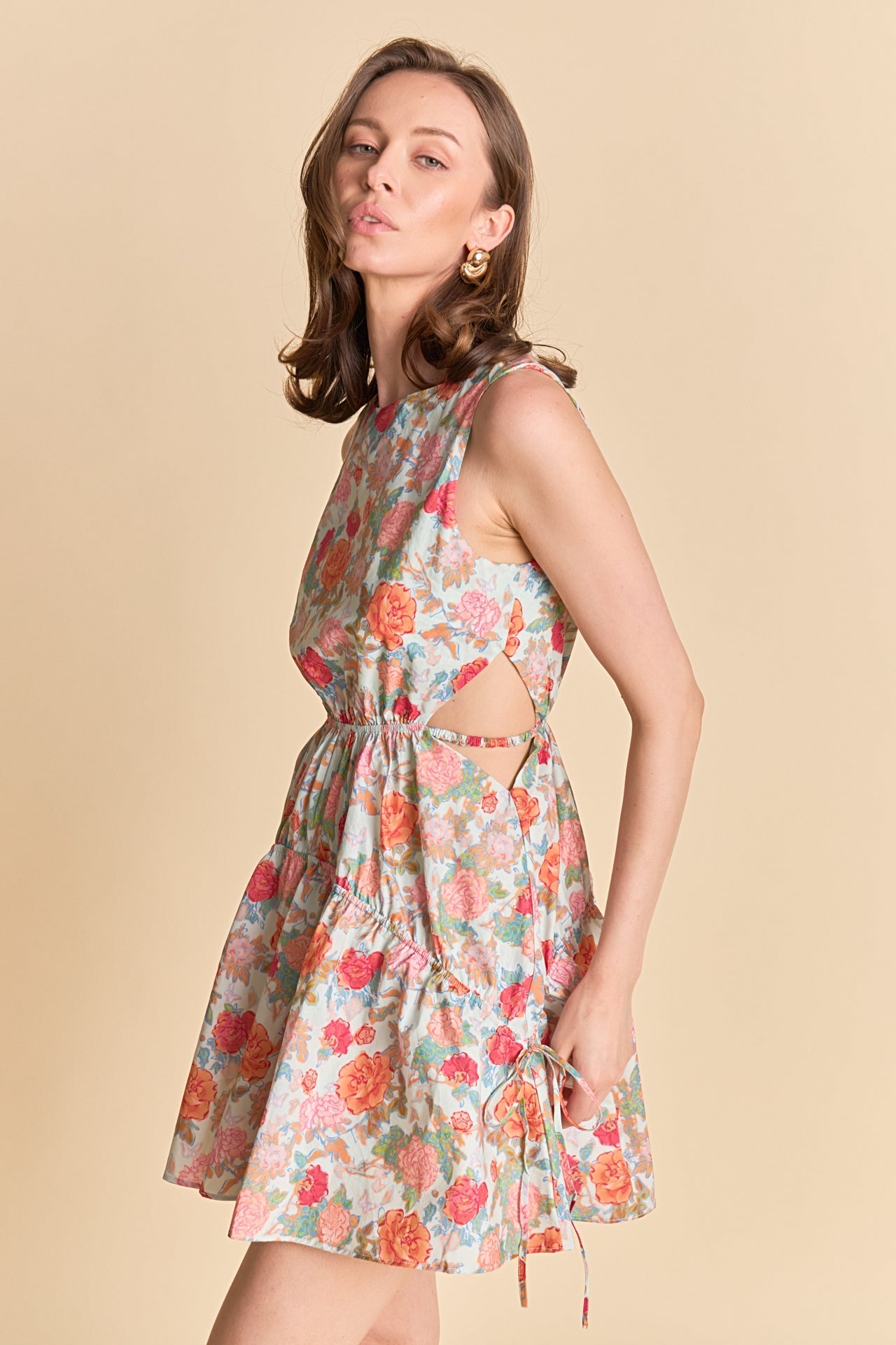 Floral Print Cut Out Mini Dress