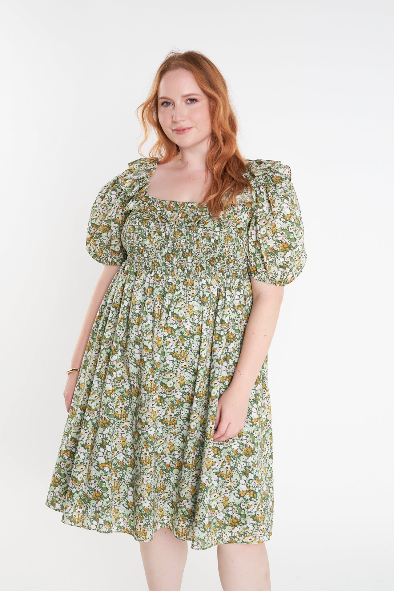 ENGLISH FACTORY - Floral Print Smocked Puff Sleeve Dress - DRESSES available at Objectrare