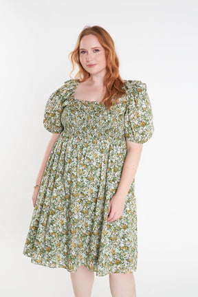ENGLISH FACTORY - Floral Print Smocked Puff Sleeve Dress - DRESSES available at Objectrare