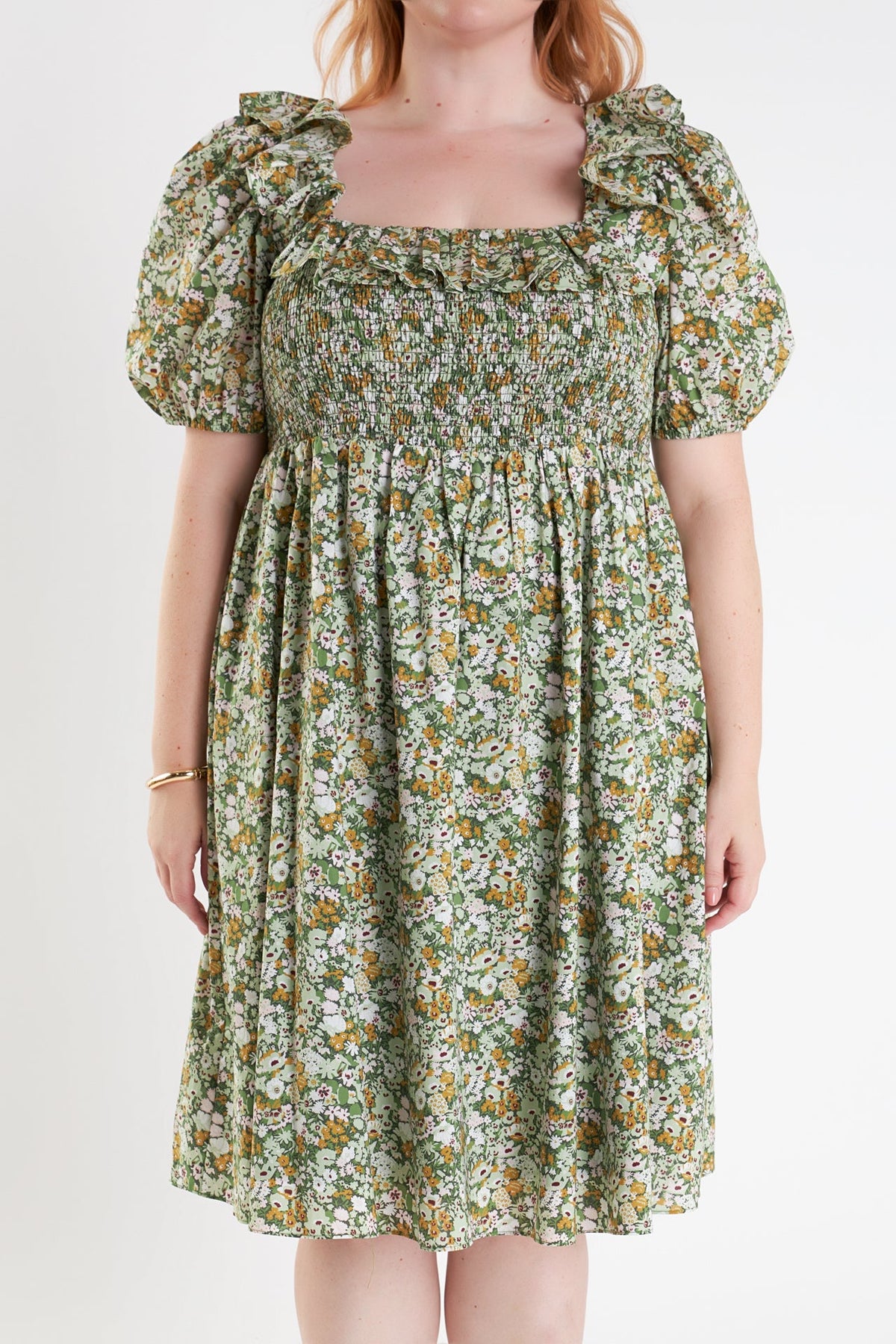 ENGLISH FACTORY - Floral Print Smocked Puff Sleeve Dress - DRESSES available at Objectrare