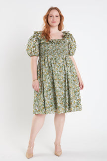 ENGLISH FACTORY - Floral Print Smocked Puff Sleeve Dress - DRESSES available at Objectrare