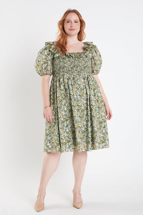 ENGLISH FACTORY - English Factory - Floral Print Smocked Puff Sleeve Dress - DRESSES available at Objectrare