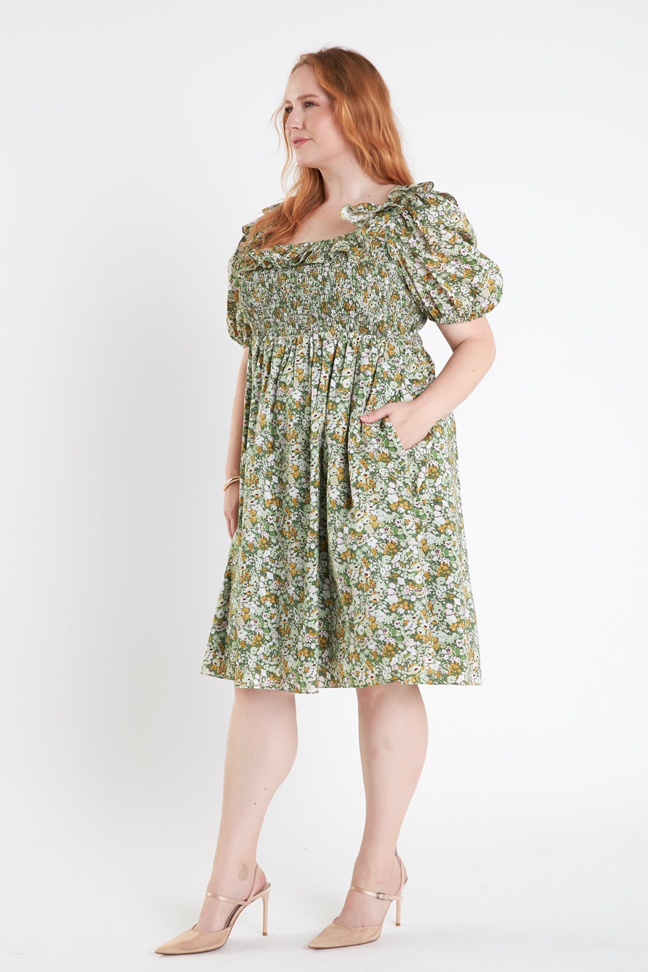 ENGLISH FACTORY - Floral Print Smocked Puff Sleeve Dress - DRESSES available at Objectrare