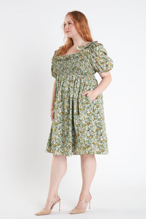 ENGLISH FACTORY - Floral Print Smocked Puff Sleeve Dress - DRESSES available at Objectrare