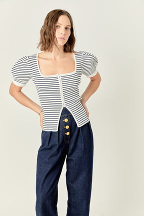 ENGLISH FACTORY - English Factory - Square Neck Striped Button Down Knit Top - TOPS available at Objectrare