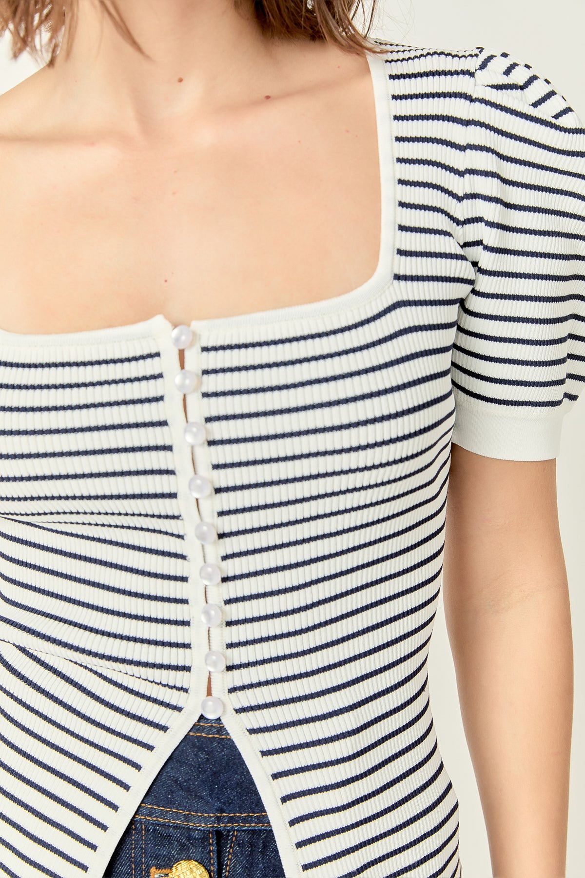 ENGLISH FACTORY - English Factory - Square Neck Striped Button Down Knit Top - TOPS available at Objectrare