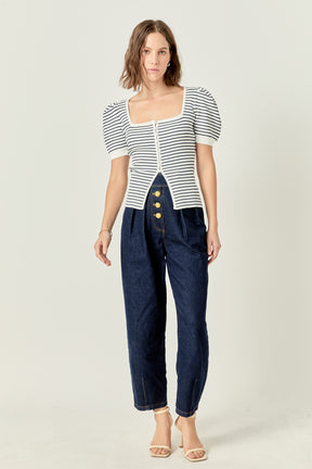 ENGLISH FACTORY - English Factory - Square Neck Striped Button Down Knit Top - TOPS available at Objectrare