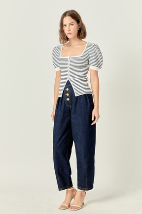 ENGLISH FACTORY - English Factory - Square Neck Striped Button Down Knit Top - TOPS available at Objectrare