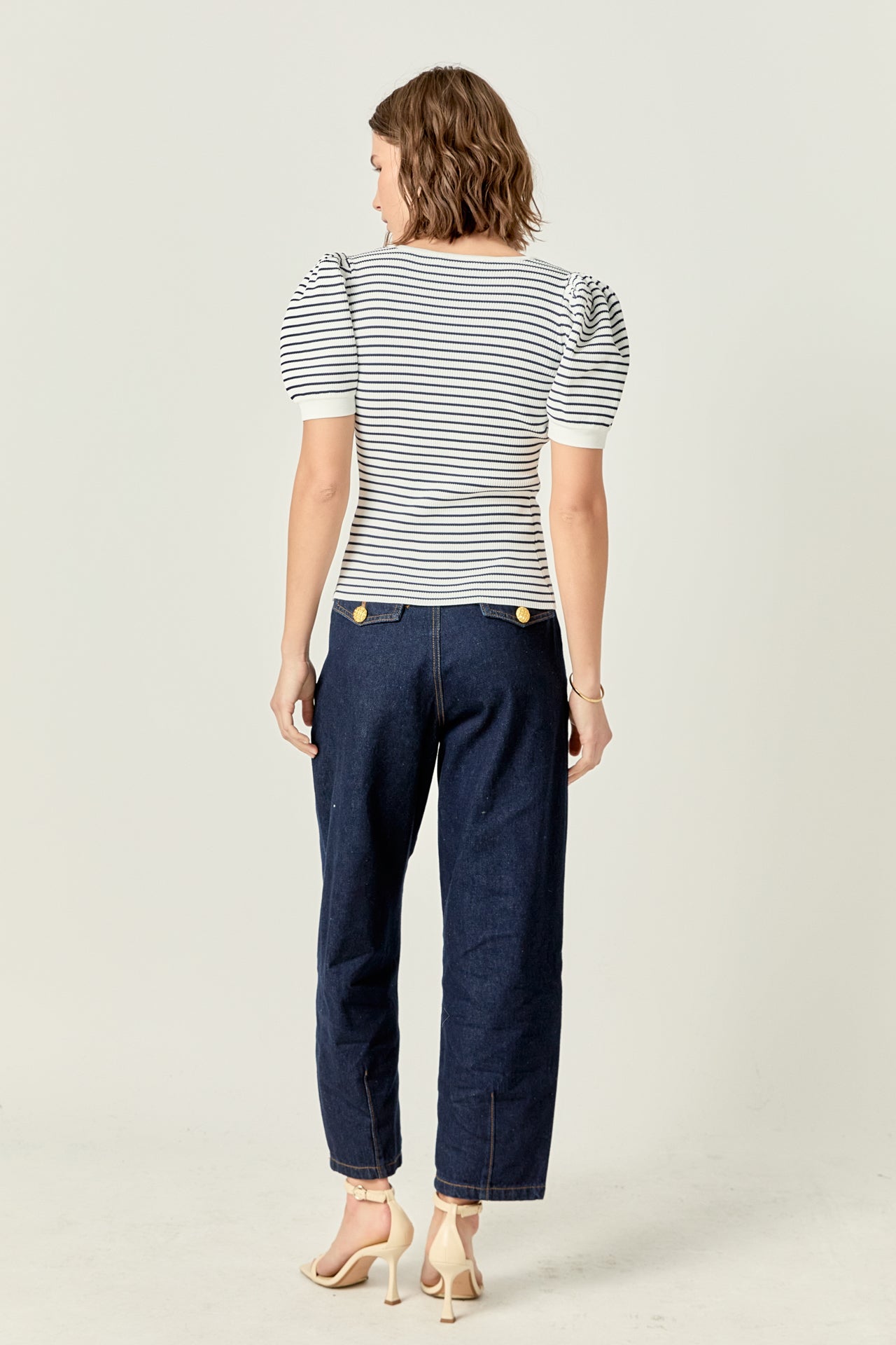 ENGLISH FACTORY - English Factory - Square Neck Striped Button Down Knit Top - TOPS available at Objectrare