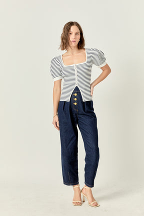 ENGLISH FACTORY - English Factory - Square Neck Striped Button Down Knit Top - TOPS available at Objectrare